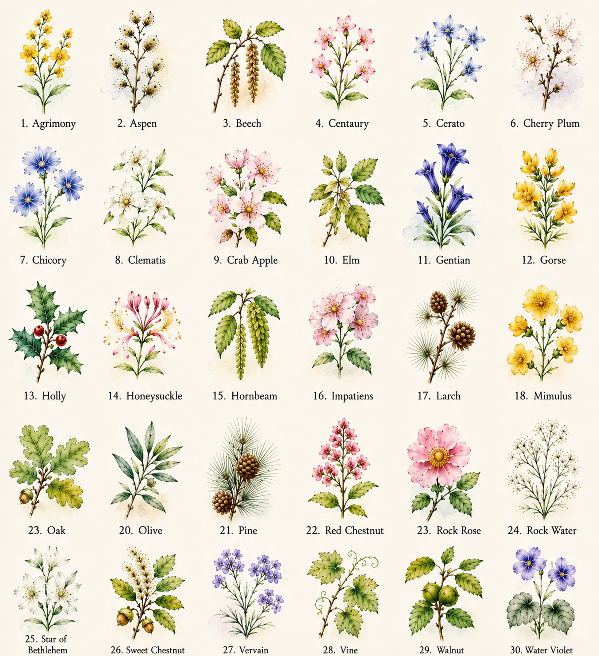 Carta de remedios de Flores de Bach